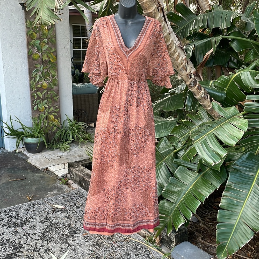 Massimo dutti flutter sleeve bohemian midi dress